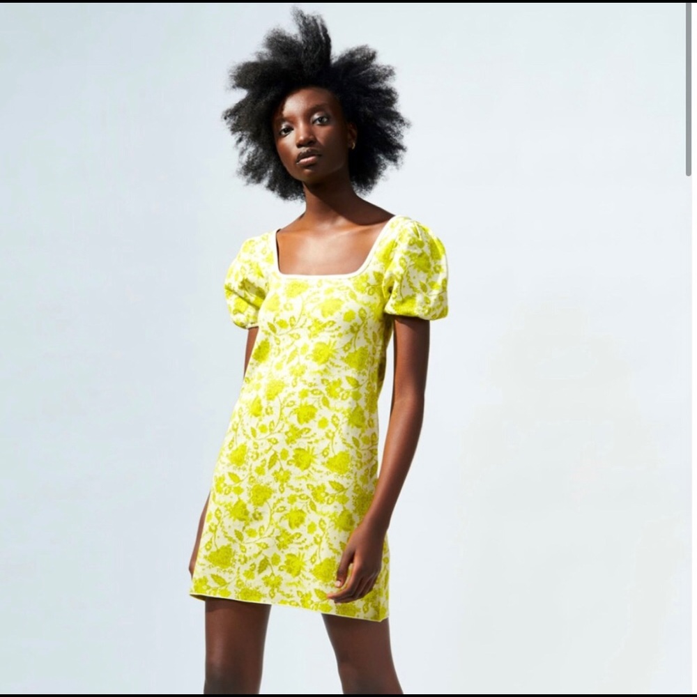 Zara jacquard puff sleeve mini dress